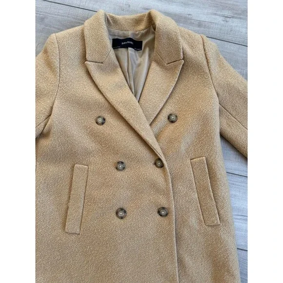 Zara Basic Women's Camel Wool Blend Double-Breasted Coat, size small - Picture 11 of 11